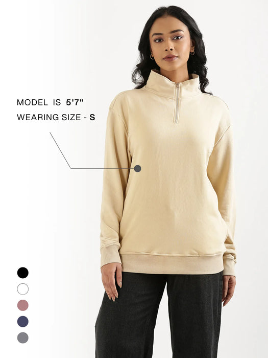 Unisex Beige Zip Neck Sweatshirt