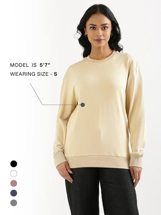 Unisex Beige Round Neck Sweatshirt