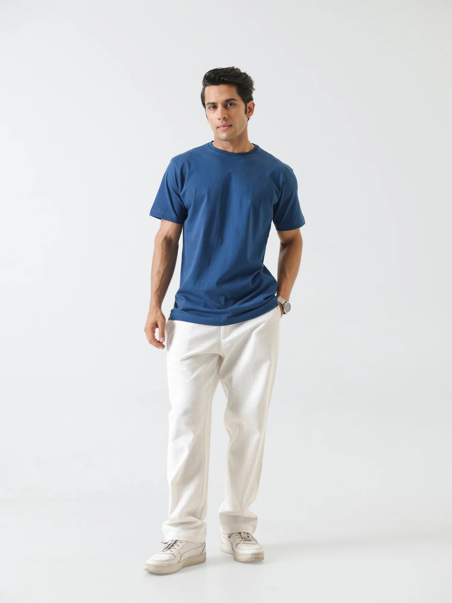 Men Midnight Blue Round Neck T-shirt