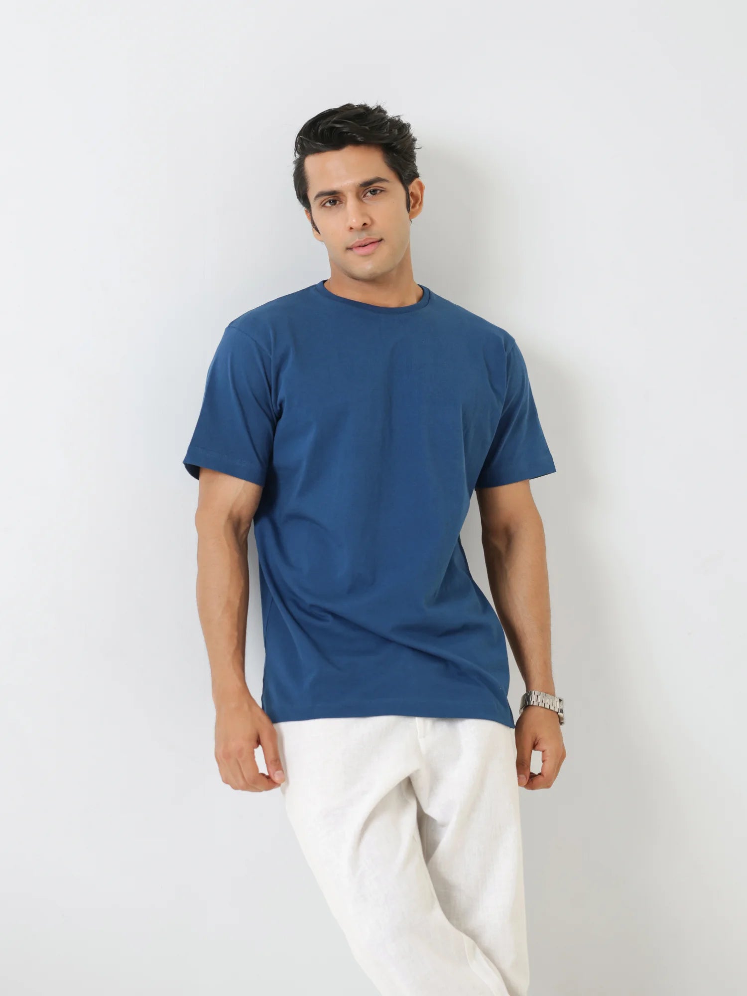 Men Midnight Blue Round Neck T-shirt