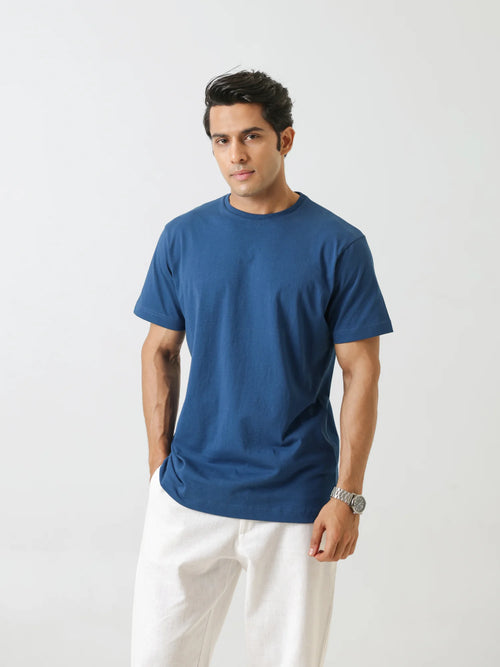 Men Midnight Blue Round Neck T-shirt