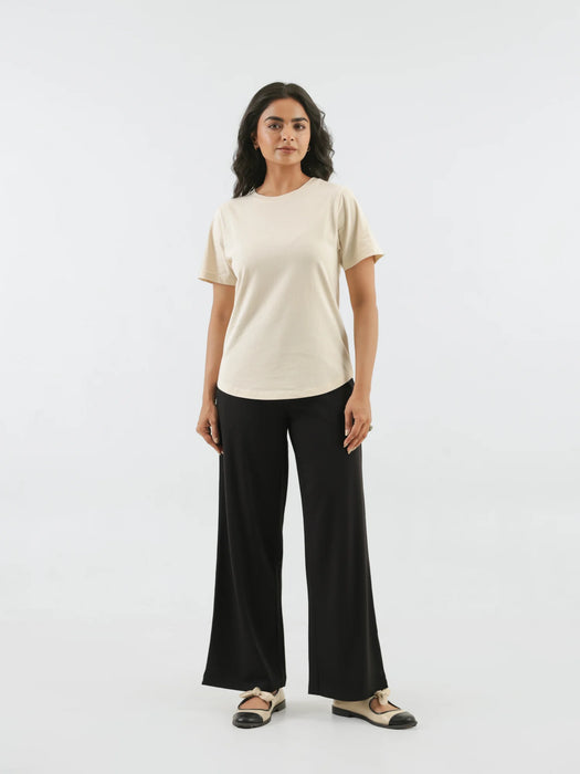 Women Beige Round Neck T-shirt
