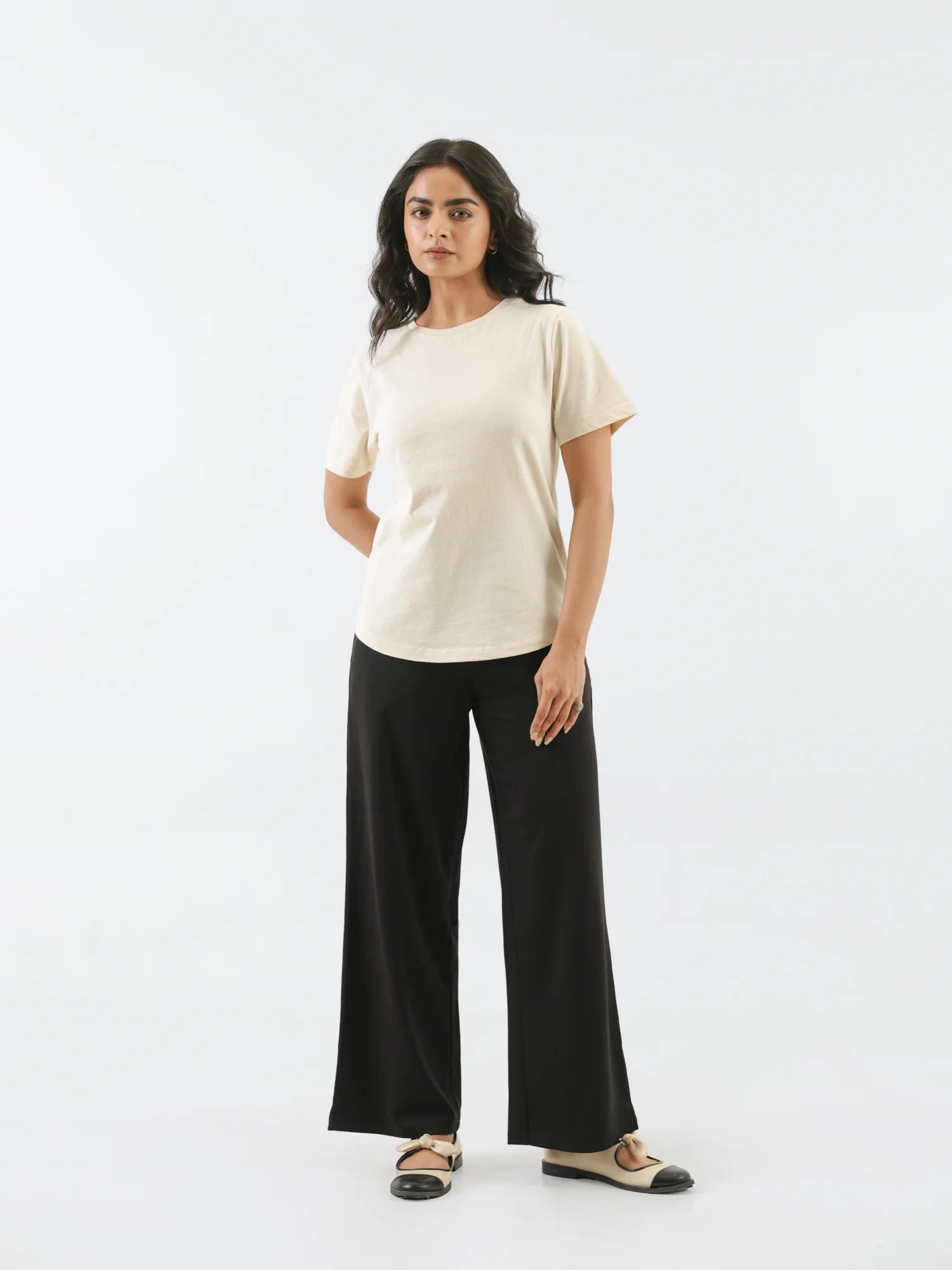 Women Beige Round Neck T-shirt