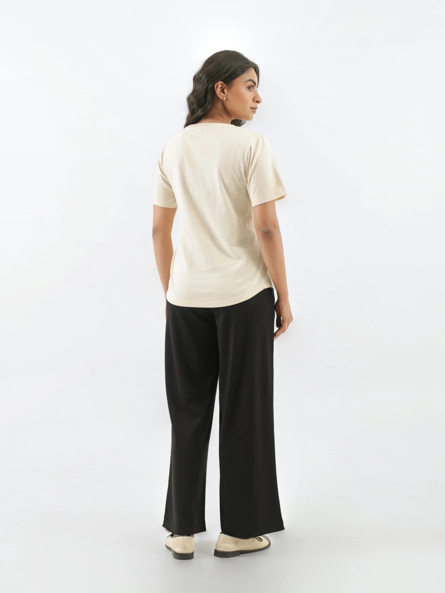 Women Beige Round Neck T-shirt