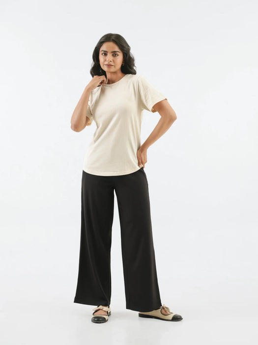 Women Beige Round Neck T-shirt