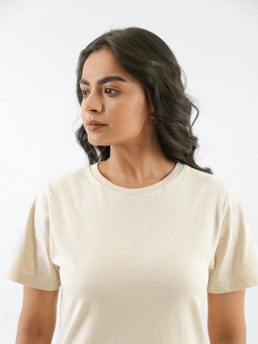Women Beige Round Neck T-shirt