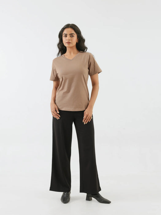 Women Mesa Taupe V-neck T-shirt