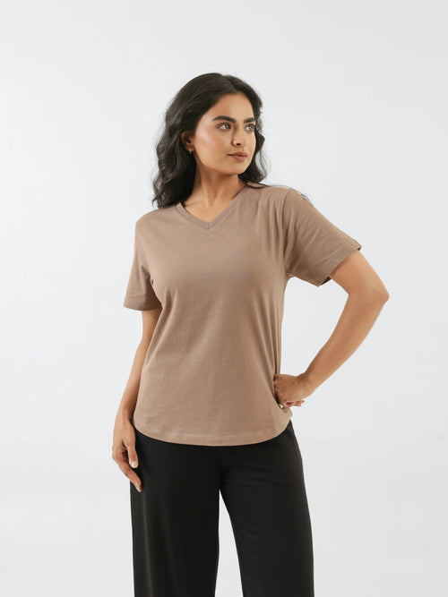 Women Mesa Taupe V-neck T-shirt