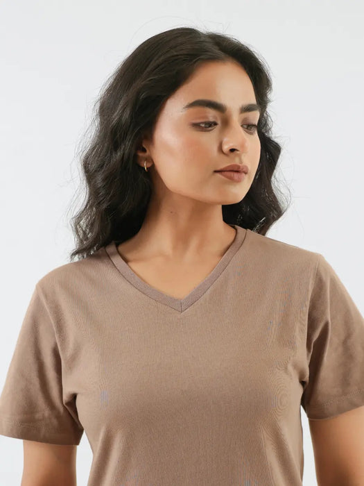 Women Mesa Taupe V-neck T-shirt