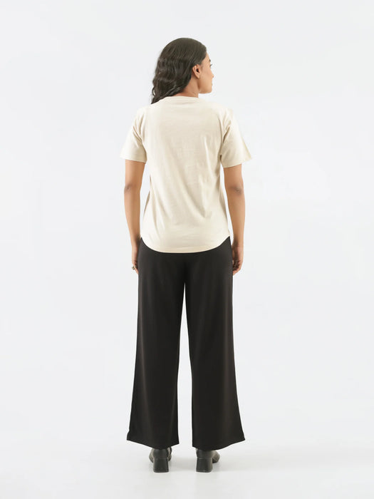Women Beige V-neck T-shirt