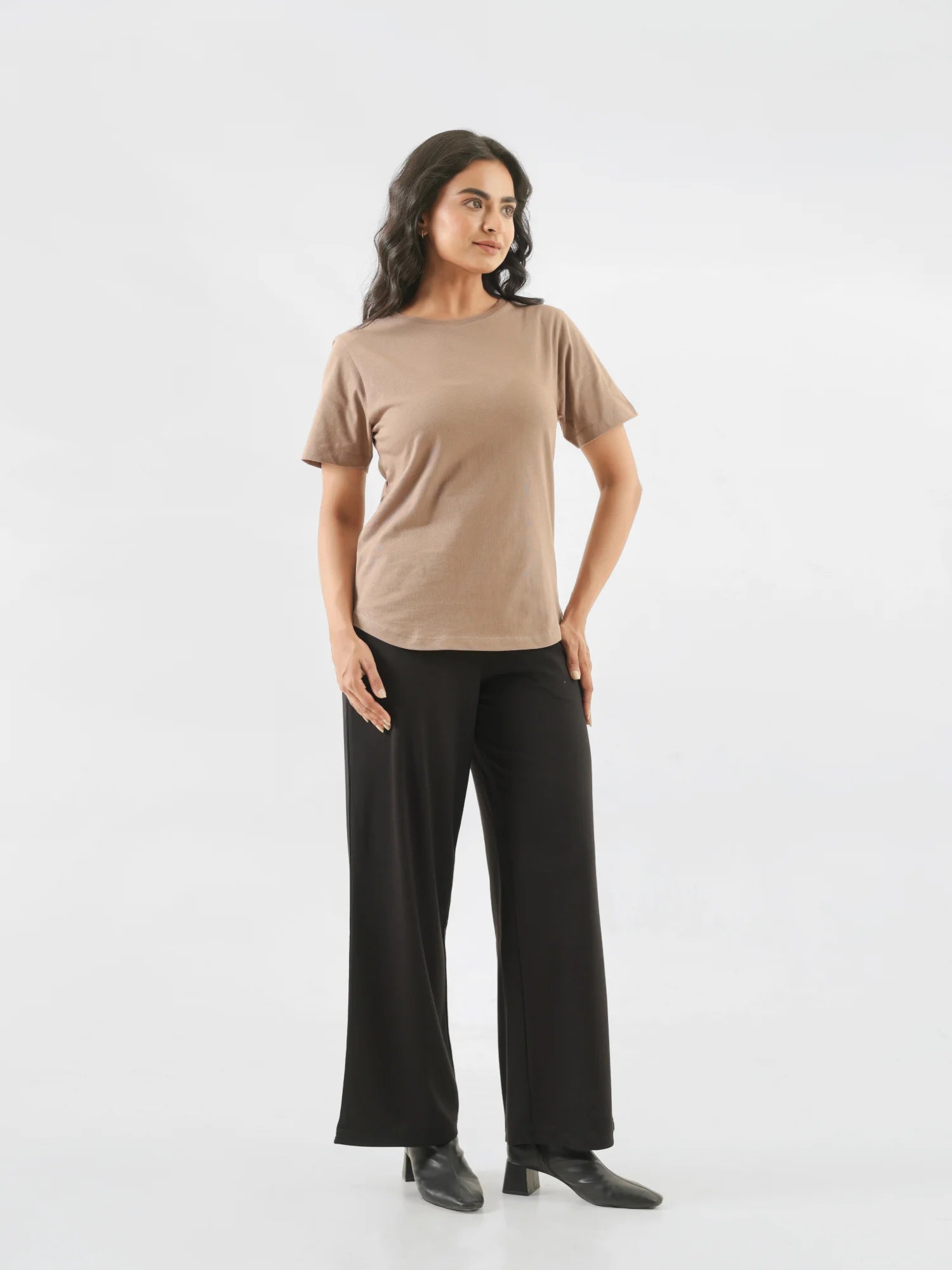 Women Mesa Taupe Round Neck T-shirt