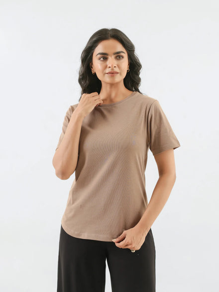 Women Mesa Taupe Round Neck T-shirt