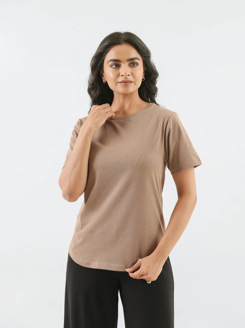 Women Mesa Taupe Round Neck T-shirt