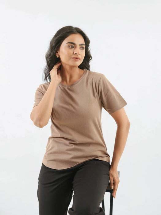 Women Mesa Taupe Round Neck T-shirt