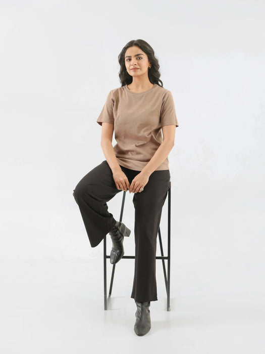 Women Mesa Taupe Round Neck T-shirt