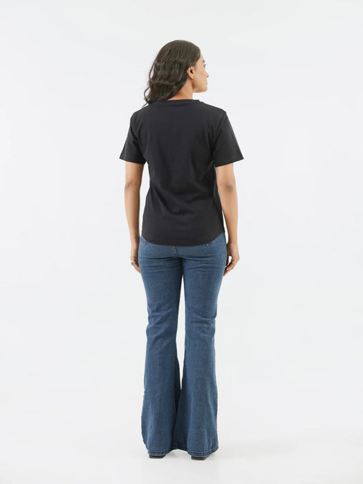 Women Black V-neck T-shirt