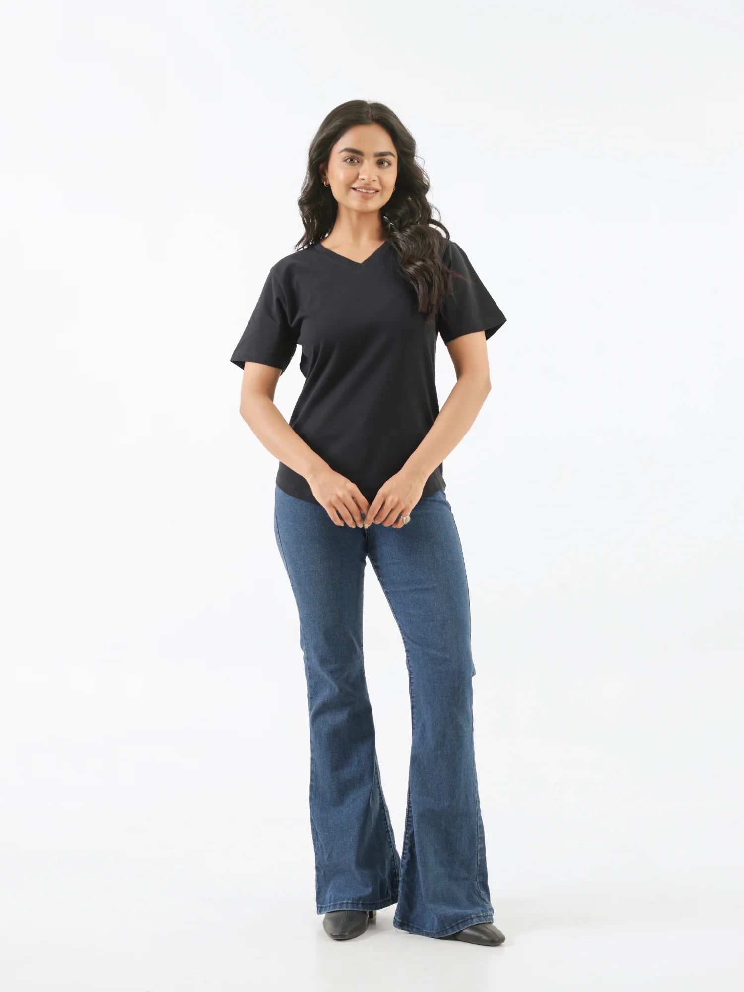Women Black V-neck T-shirt
