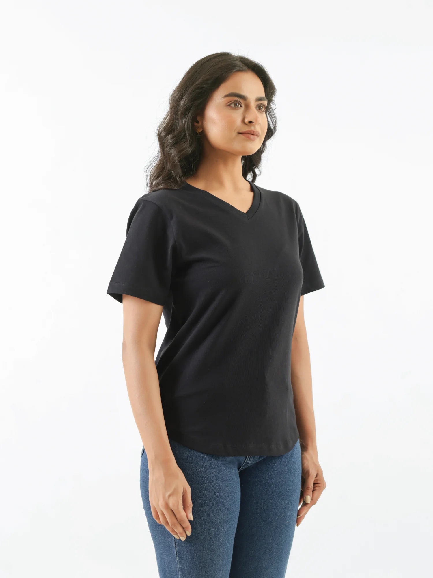 Women Black V-neck T-shirt