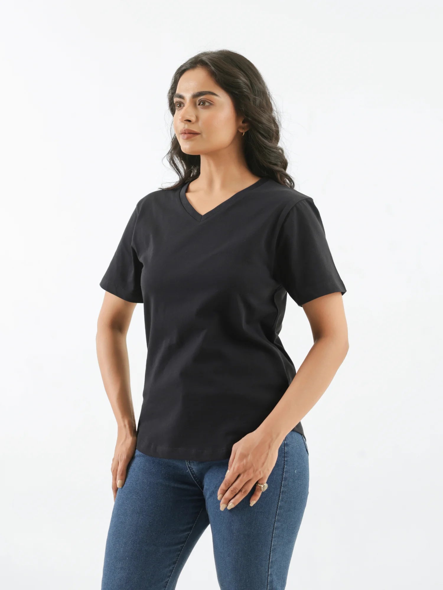Women Black V-neck T-shirt
