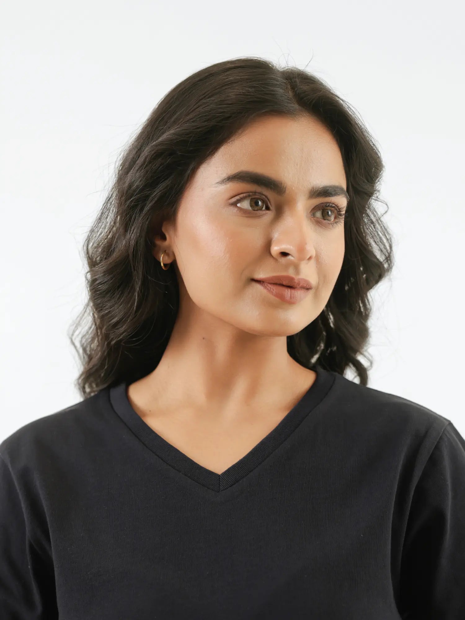 Women Black V-neck T-shirt