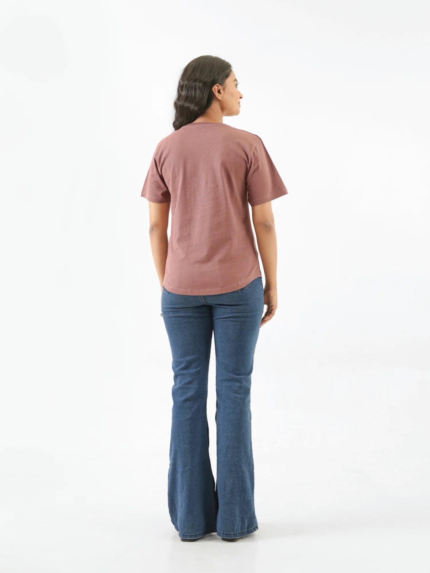 Women Rose Taupe V-neck T-shirt