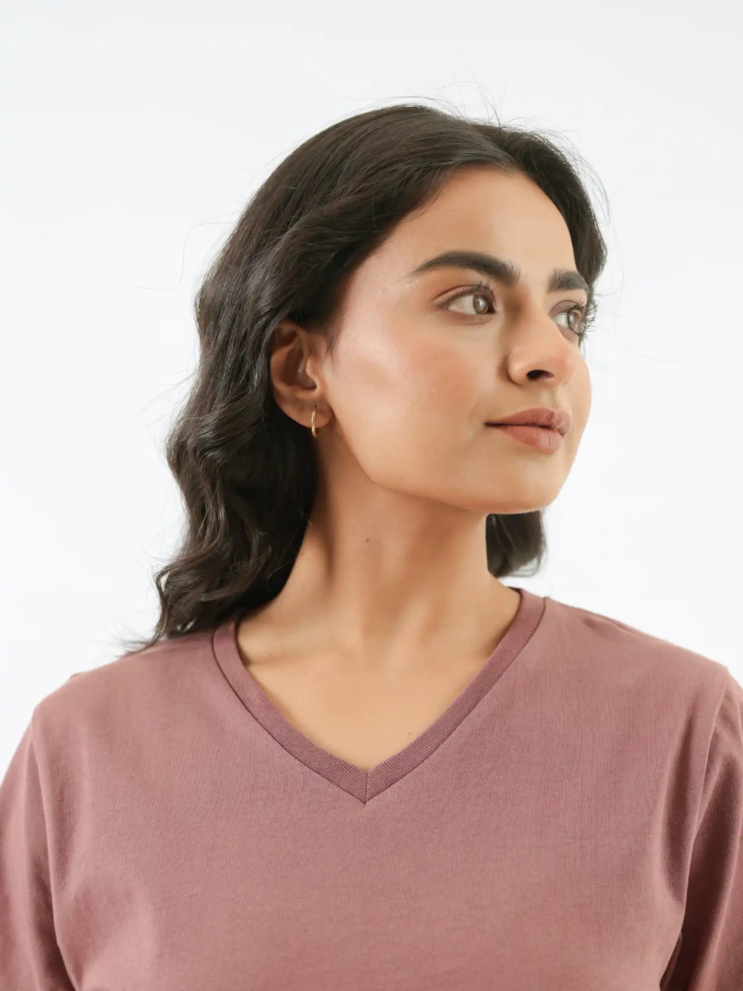 Women Rose Taupe V-neck T-shirt