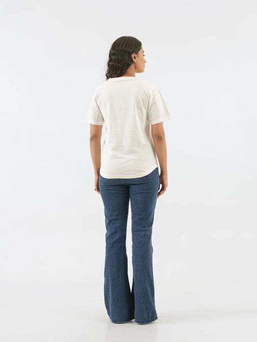 Women Off White V-neck T-shirt