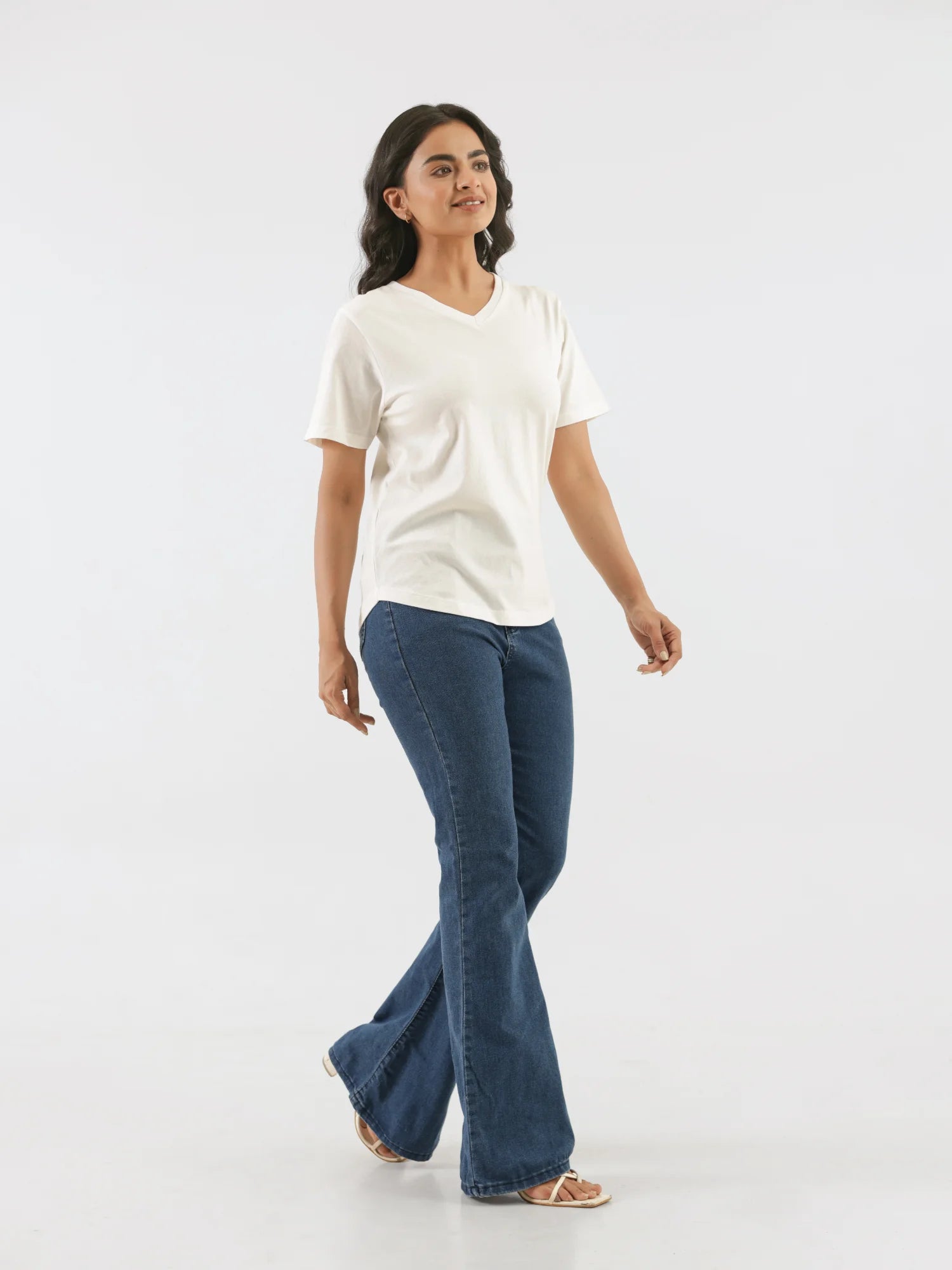 Women Off White V-neck T-shirt