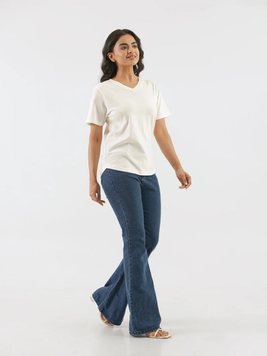 Women Off White V-neck T-shirt