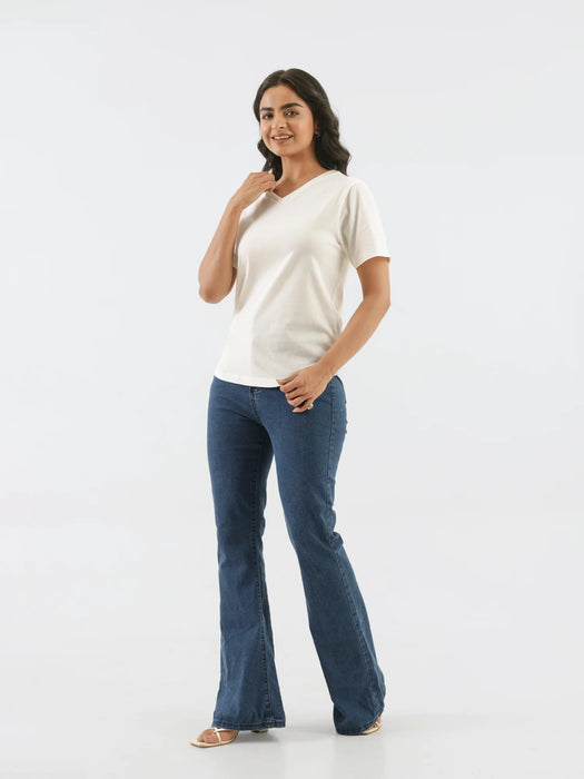 Women Off White V-neck T-shirt