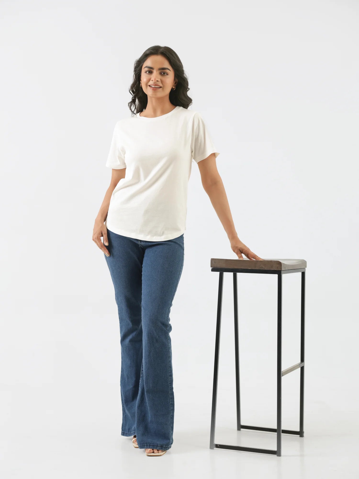 Women Off White Round Neck T-shirt