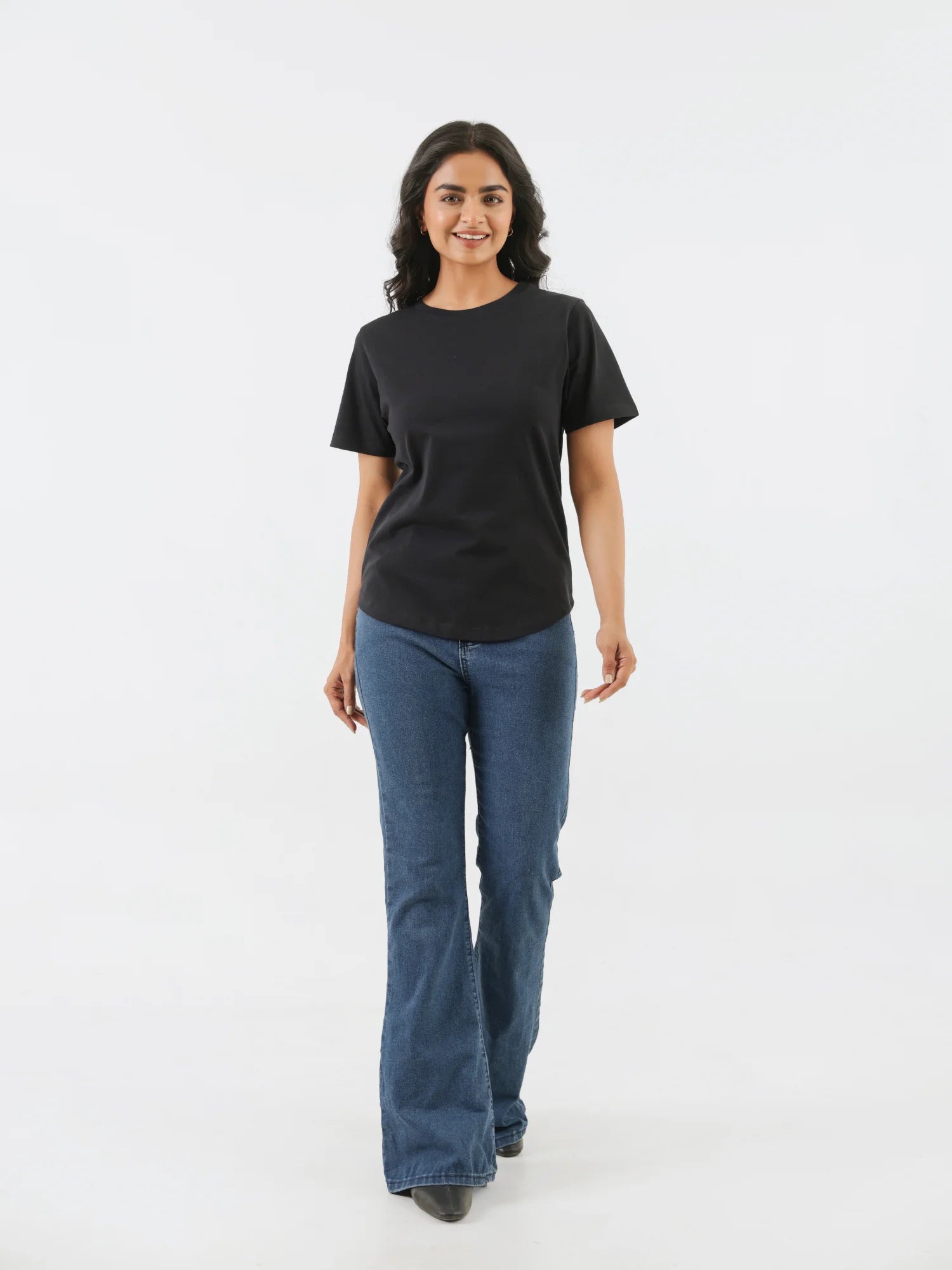 Women Black Round Neck T-shirt
