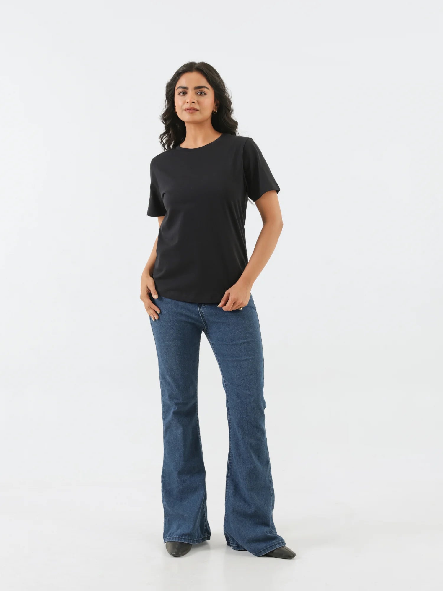 Women Black Round Neck T-shirt