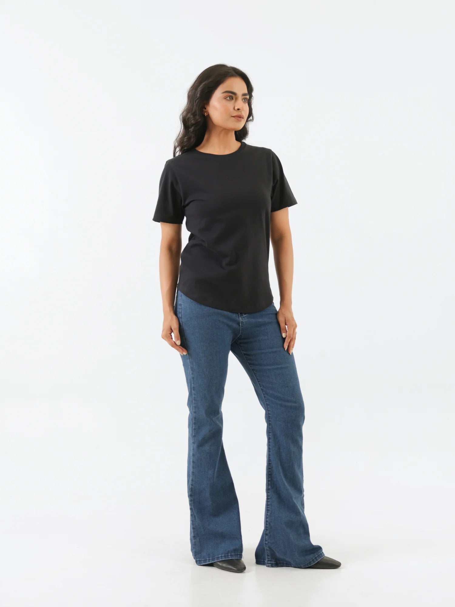 Women Black Round Neck T-shirt