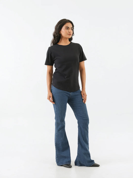 Women Black Round Neck T-shirt