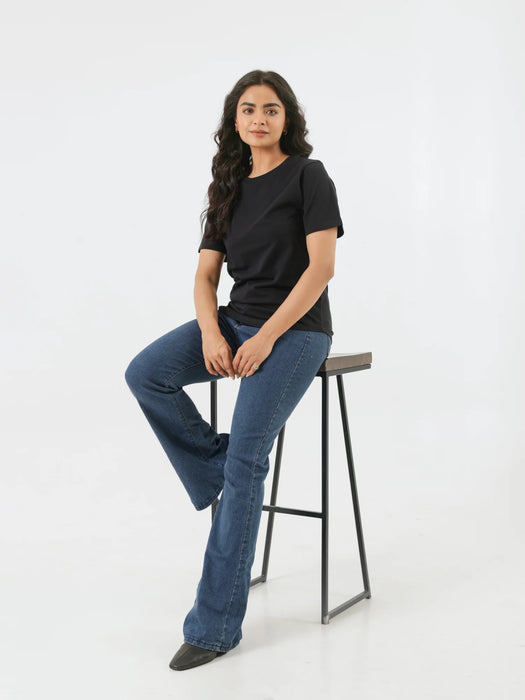 Women Black Round Neck T-shirt