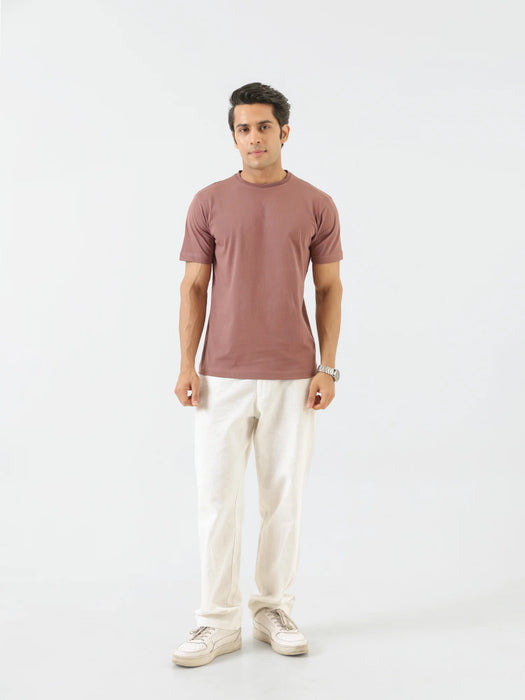 Men Rose Taupe Round Neck T-shirt