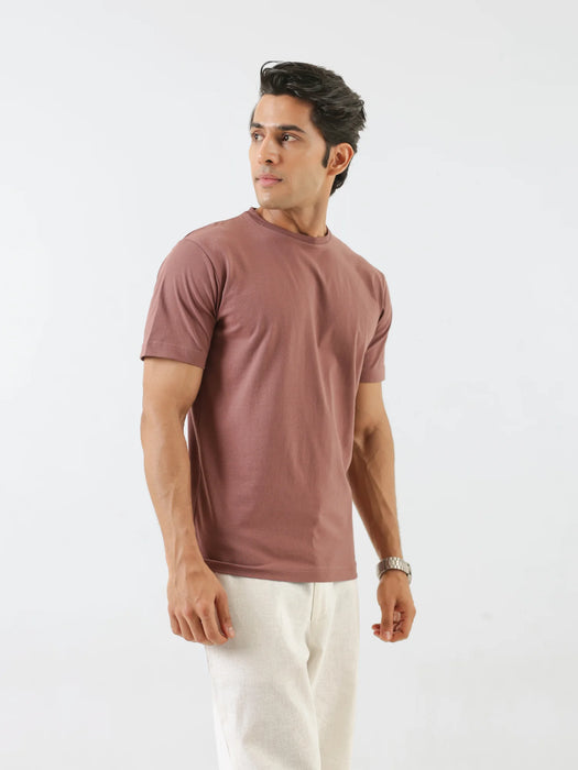Men Rose Taupe Round Neck T-shirt