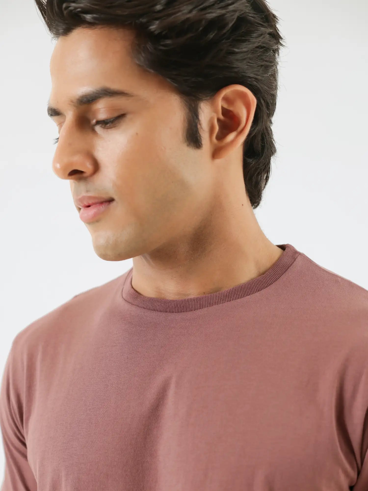 Men Rose Taupe Round Neck T-shirt