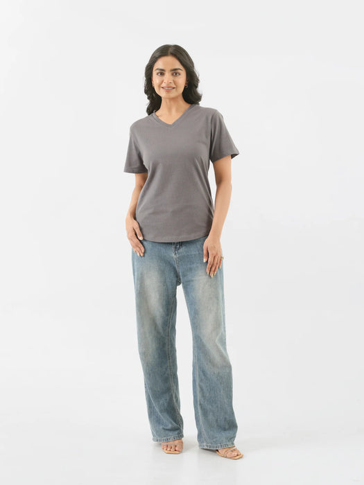 Women German Grey V-neck T-shirt