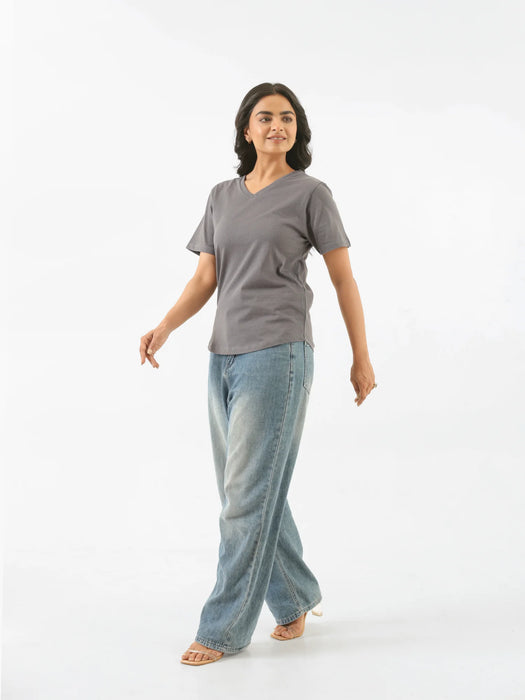 Women German Grey V-neck T-shirt