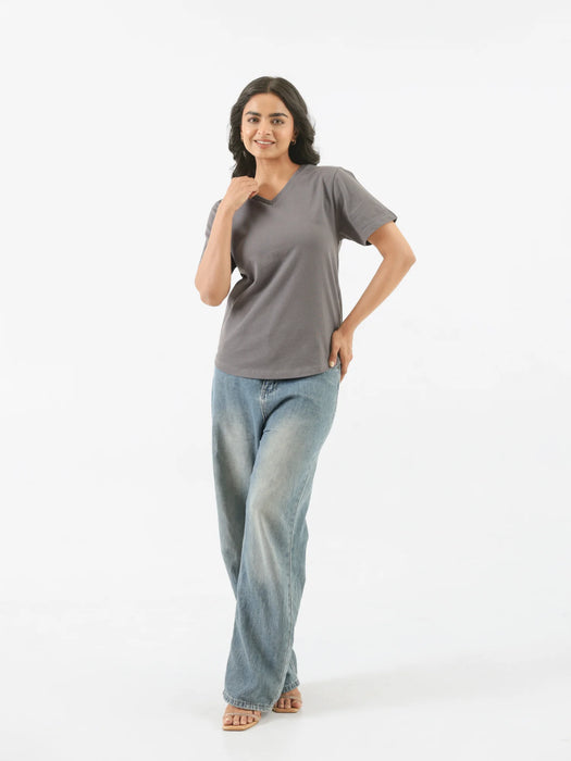 Women German Grey V-neck T-shirt