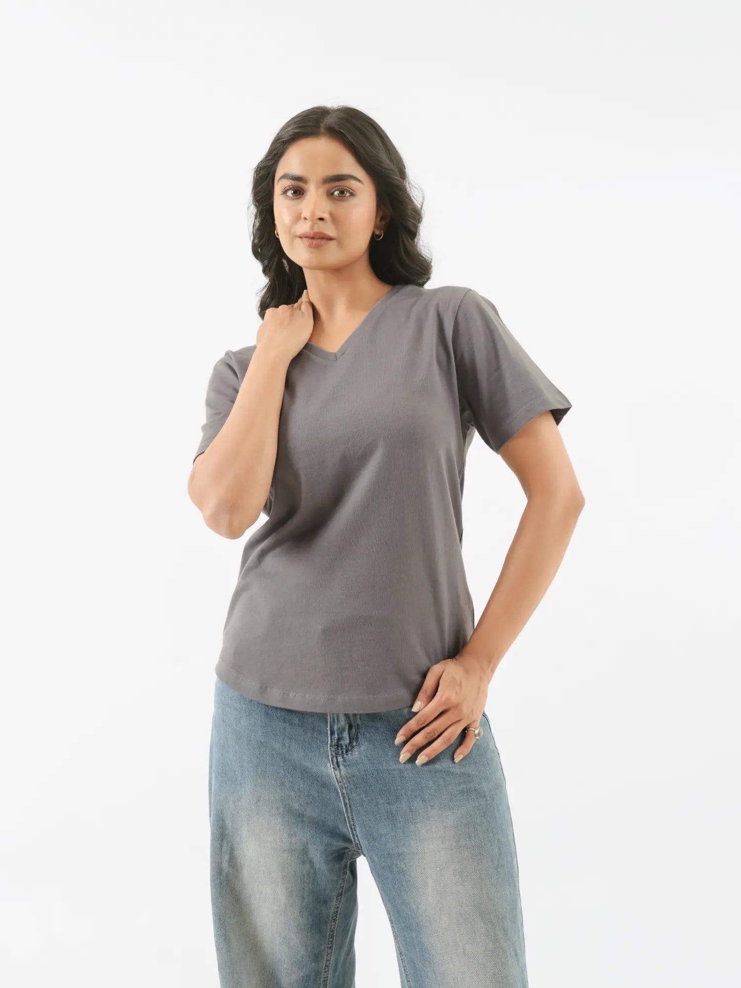 Women German Grey V-neck T-shirt