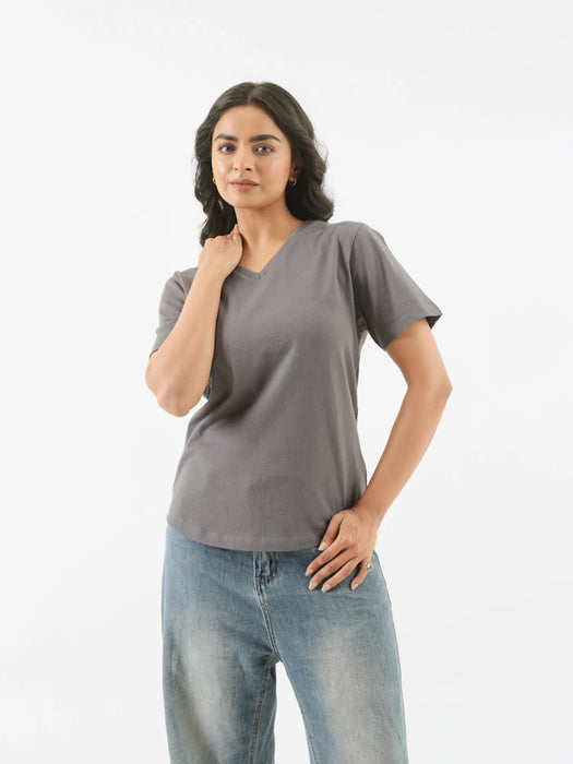 Women German Grey V-neck T-shirt