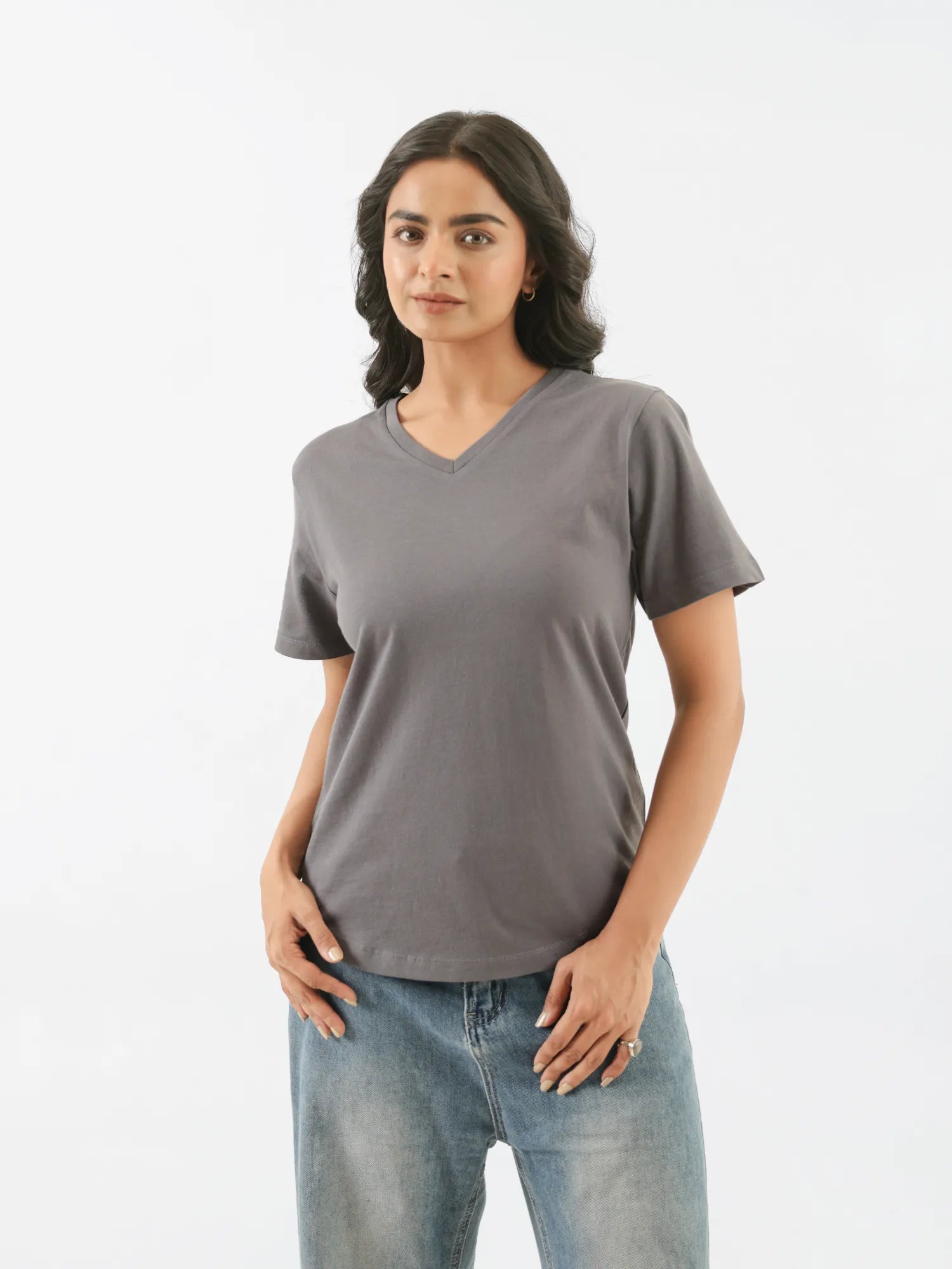 Women German Grey V-neck T-shirt