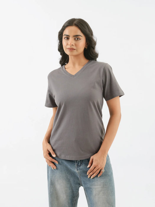 Women German Grey V-neck T-shirt