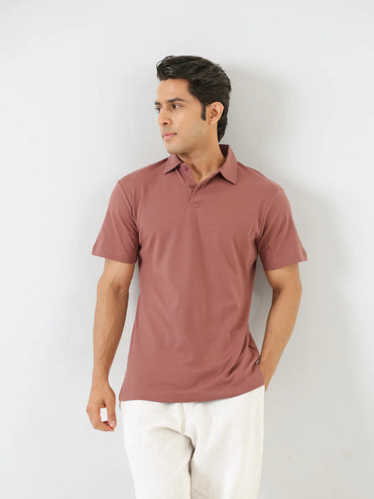 Men Rose Taupe Polo T-shirt
