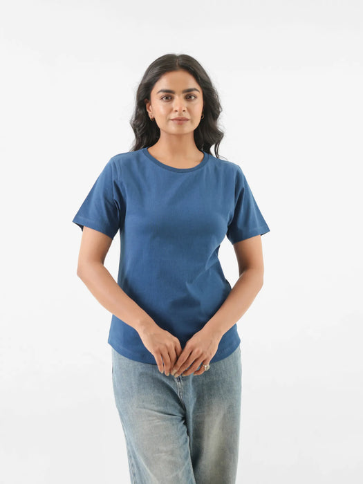 Women Midnight Blue Round Neck T-shirt