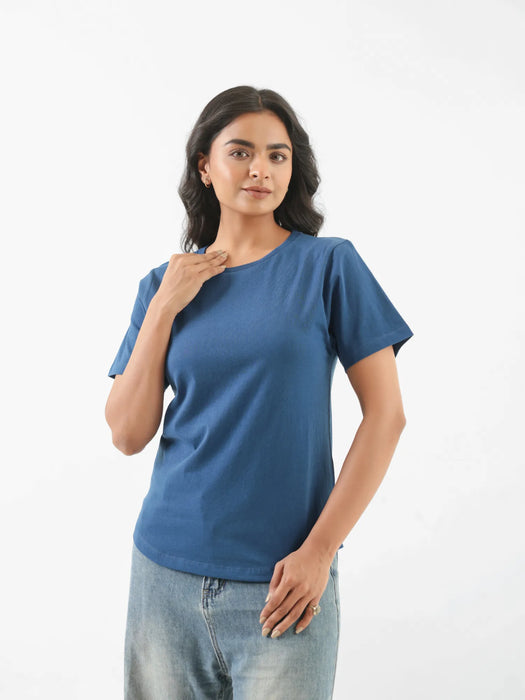 Women Midnight Blue Round Neck T-shirt