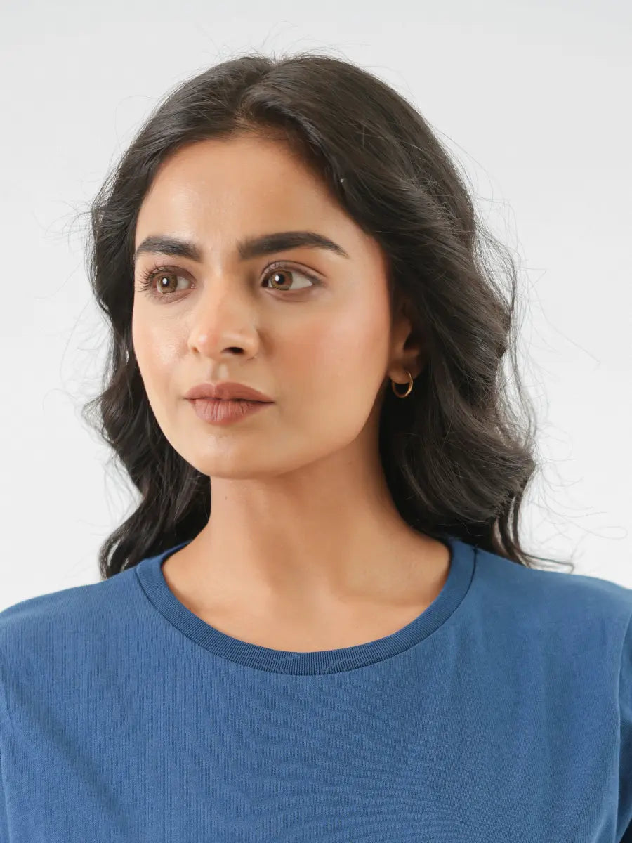 Women Midnight Blue Round Neck T-shirt